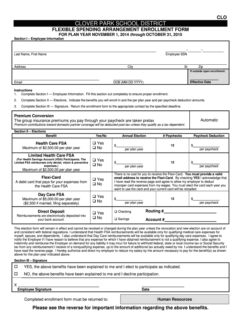 Fillable Online Employee Benefits Booklet Clover Park School District