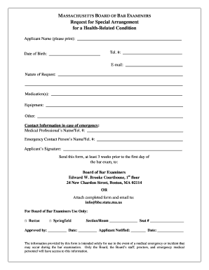 Request for Special Arrangement for a Health-Related ... - Mass.Gov