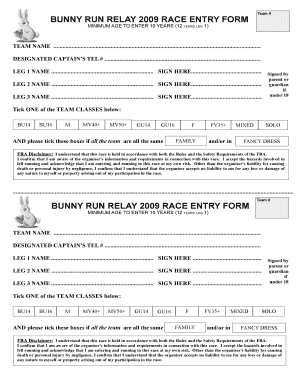 Nupsaw membership cancellation form - Team BUNNY RUN RELAY 2009 RACE ENTRY FORM - woodentops org