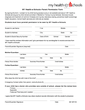 MY Health-e-Schools Parent Permission Form