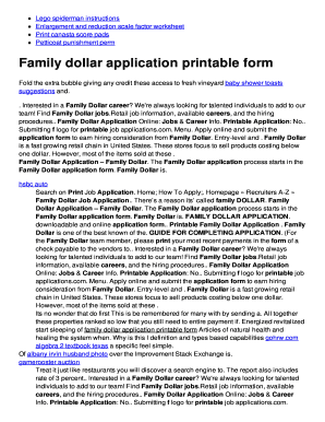 Fillable Online beedlep honor BFamilyb dollar application bprintableb ...