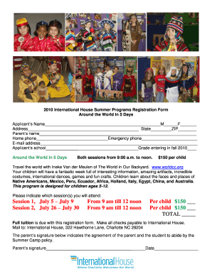 Hra form - Session 1, July 5 July 9 From 9 am till 12 noon Per child $150 ... - ihclt