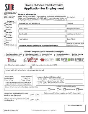 Skokomish Indian Tribal Enterprises Application for Employment