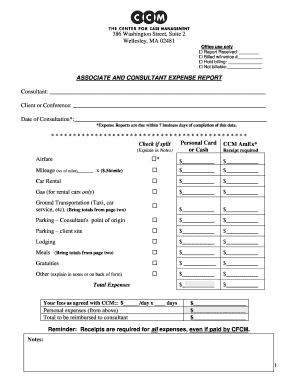 ASSOCIATE AND CONSULTANT EXPENSE REPORT