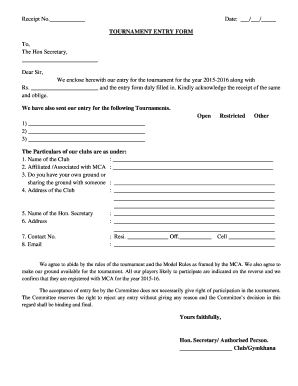 TOURNAMENT ENTRY FORM - Mumbai Cricket Association