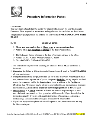 Upper Endoscopy Procedure Information Packet