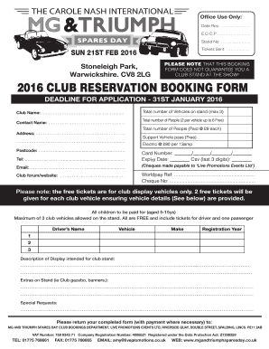 2016 CLUB RESERVATION BOOKING FORM - mgandtriumphsparesday co