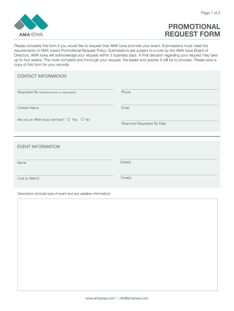 Fillable Online PROMOTIONAL REQUEST FORM - bamaiowabbcomb Fax Email ...
