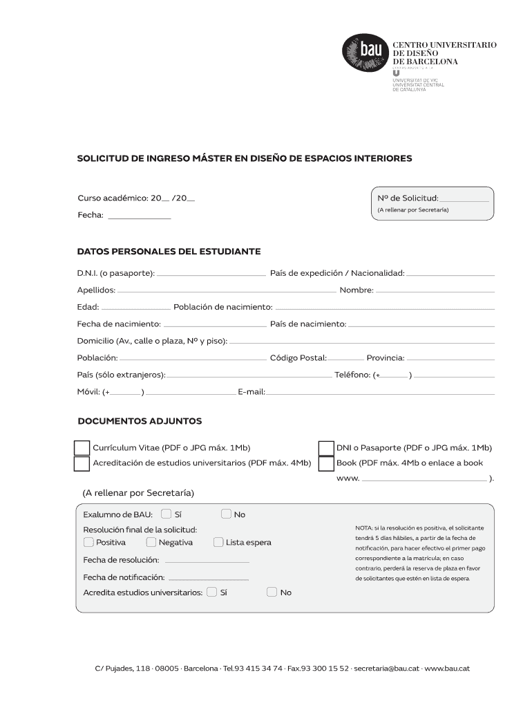 SOLICITUD DE INGRESO MSTER EN DISEO DE ESPACIOS Vista previa en la página 1