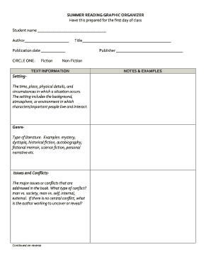 SUMMER READING GRAPHIC ORGANIZER Have this prepared for - rhamhslmc