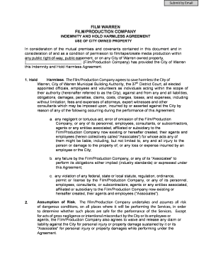 Indemnity and Hold Harmless Form - Film Warren