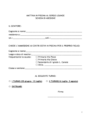 Modulo Adesione Mattinata in Piscina - Comune di Morrovalle