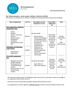 MAS Immigration Fee Scale - morales