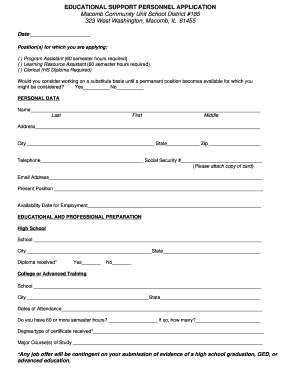 EDUCATIONAL SUPPORT PERSONNEL APPLICATION