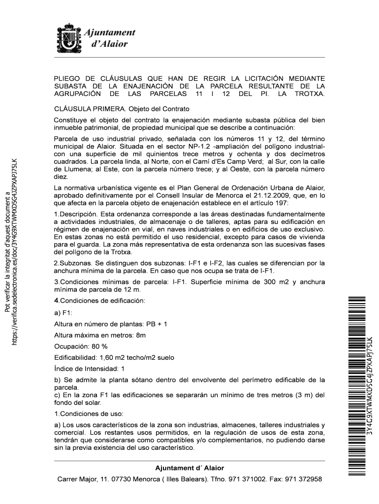 Pliego de cl usulas que han de regir la licitaci n mediante subasta Vista previa en la página 1
