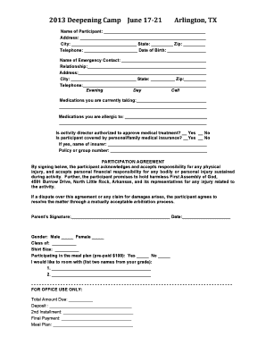 2013 Camp Release Form - firstnlrcom