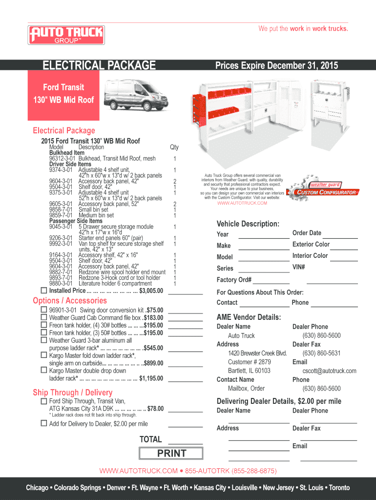 Fillable Online ELECTRICAL PACKAGE Auto Truck Group Fax Email Print