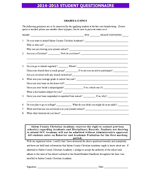 Student Questionnaire High School | pdfFiller