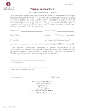 Central line consent form - Parental Consent bFormb - LeFleur bTransportationb