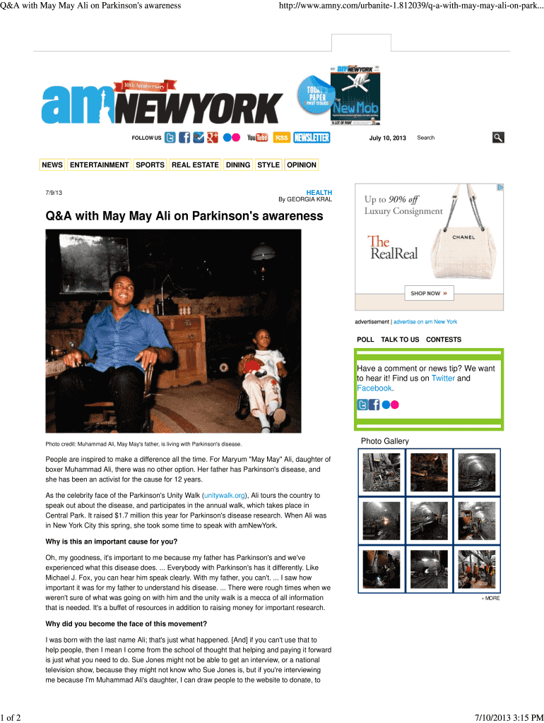 Fillable Online unitywalk Q&A with May May Ali on Parkinson's awareness ...