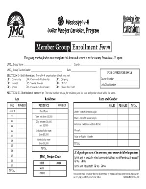 BF1042b Member Group Enrollment bFormb - Mississippi State University bb