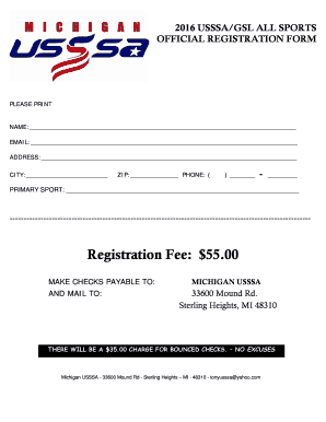 2016 USSSAGSL ALL SPORTS OFFICIAL REGISTRATION FORM