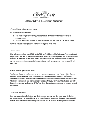 Catering & Event Reservation Agreement - The Creek Cafe