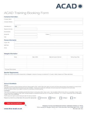 Booking sheet - BACADb Training Booking Form