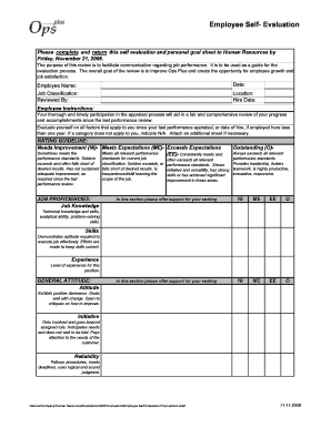 Self evaluation examples for work - Employee Self Evaluation-Final version-draft - Ops Plus - opsplus