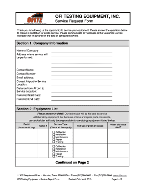 OFI TESTING EQUIPMENT INC Service Request Form