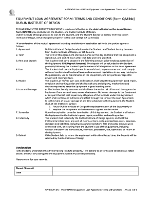 Friendly loan agreement format - EQUIPMENT LOAN AGREEMENT FORM TERMS AND CONDITIONS Form - dublindesign