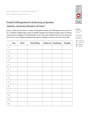 Formblatt Fortbildungsnachweis f r die Bewerbung zum Spezialisten - dgaez