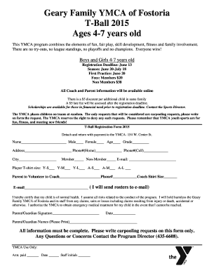 Geary Family YMCA of Fostoria T-Ball 2015 Ages 4-7 years old - gearyfamilyymca