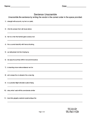 Write The Words In The Correct Order Fill Online Printable