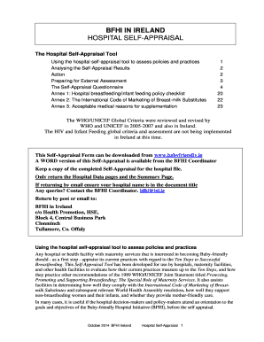 Baby hospital documents template - BFHI IN IRELAND HOSPITAL SELF-APPRAISAL - Baby Friendly - babyfriendly