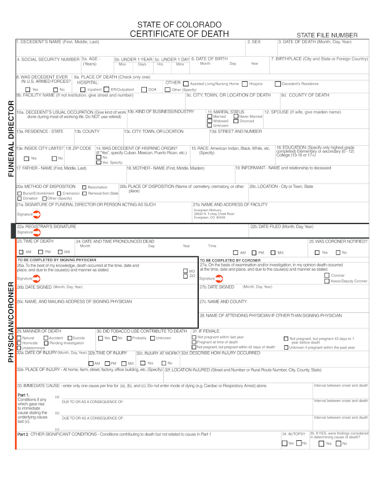 Colorado Death Certificate Template - Fill Online, Printable Pertaining To Fake Death Certificate Template