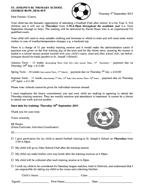 New 1003 form - Football Y5 Thursdays - St Josephs Primary School - stjosephsgeorgerow