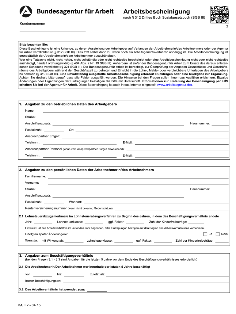 arbeitsbescheinigung 312 formular Preview on Page 1