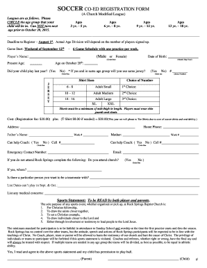 SOCCER CO-ED REGISTRATION FORM - Rock Springs Baptist Church