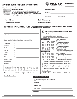 Printable color chart pdf - 2-Color Business Card Order Form REMAX - cetproductions bc