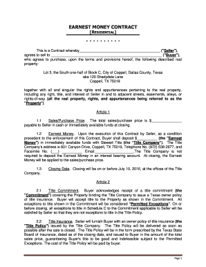 Fillable Online EARNEST MONEY CONTRACT - bw-websitess3-us-west-2 Fax ...