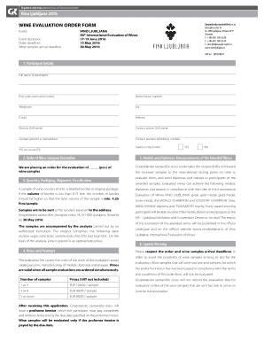 Dogodki in doivetja Ljubljana Events and Entertainment Centre Vino Ljubljana 2016 WINE EVALUATION ORDER FORM Gospodarsko razstavie d - en vinoljubljana