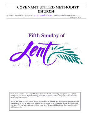 org March 22, 2015 Fifth Sunday of Welcome to Covenant - covenantumcwi