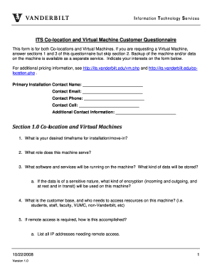 ITS Co-location and Virtual Machine Customer Questionnaire