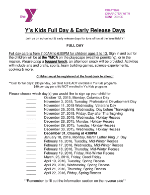 Early relieving mail - Y's Kids Full Day & Early Release Days - YMCA of Greater Westfield - westfieldymca