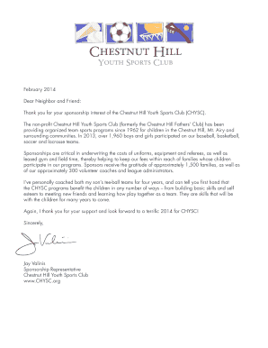 Sponsorship Introduction Letter - Chestnut Hill Youth Sports Club - chysc