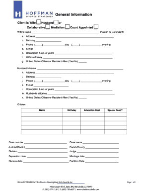Divorce Information Form