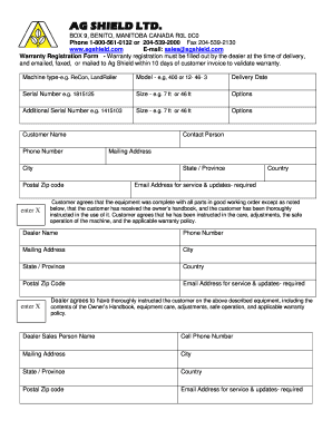 Download the Warranty Registration Form - AG Shield