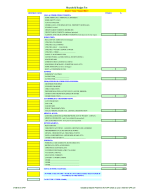 Household budget worksheet - Enter Your Name Here Household Budget For: - ACT CPA