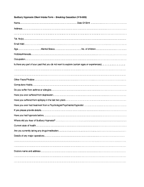 Sudbury Hypnosis Client Intake Form 003 Smoking - sudburyhypnosis co